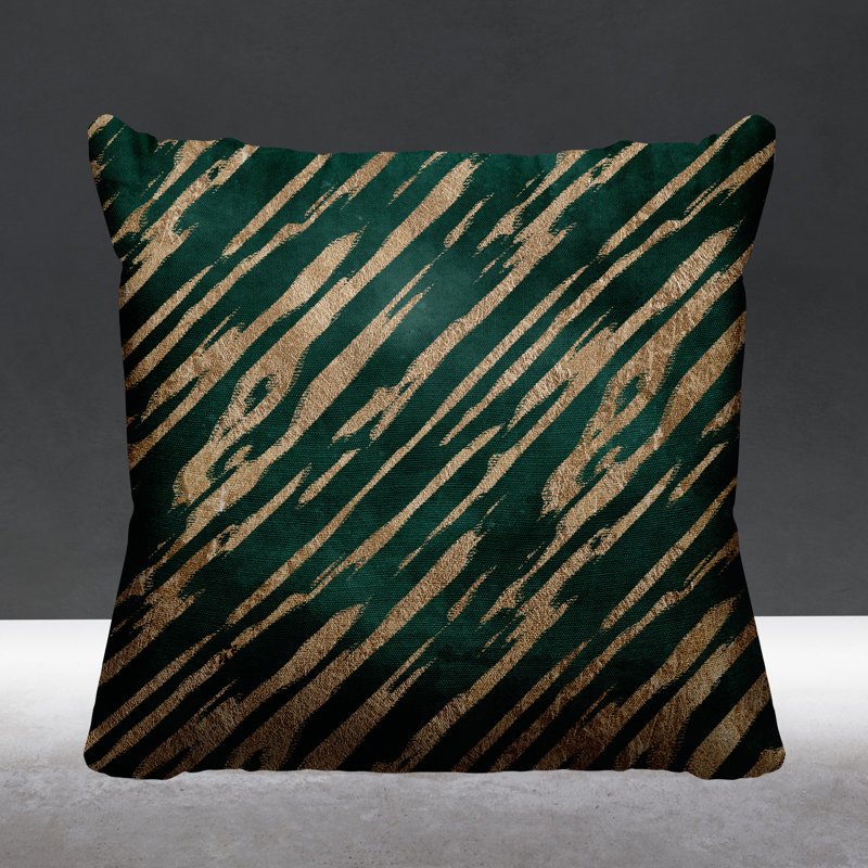 Coussin décoratif intérieur / extérieur Sana, L 17 po x H 17 po, Émeraude / or