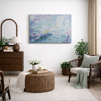 Port avec pont, dessin de paysage marin, photos de salon côtier, impression sur toile encadrée sur toile.