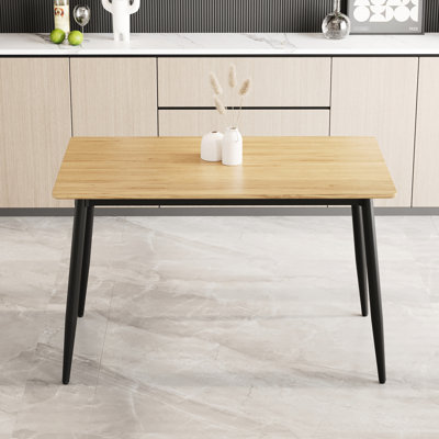 Modern Minimalist Dining Table And 4 Black Metal Leg Chairs , Soft Seats, Suitable For - 6 People Wood Grain Chair Legs, Comfortable Sitting, Ideal Family Meals