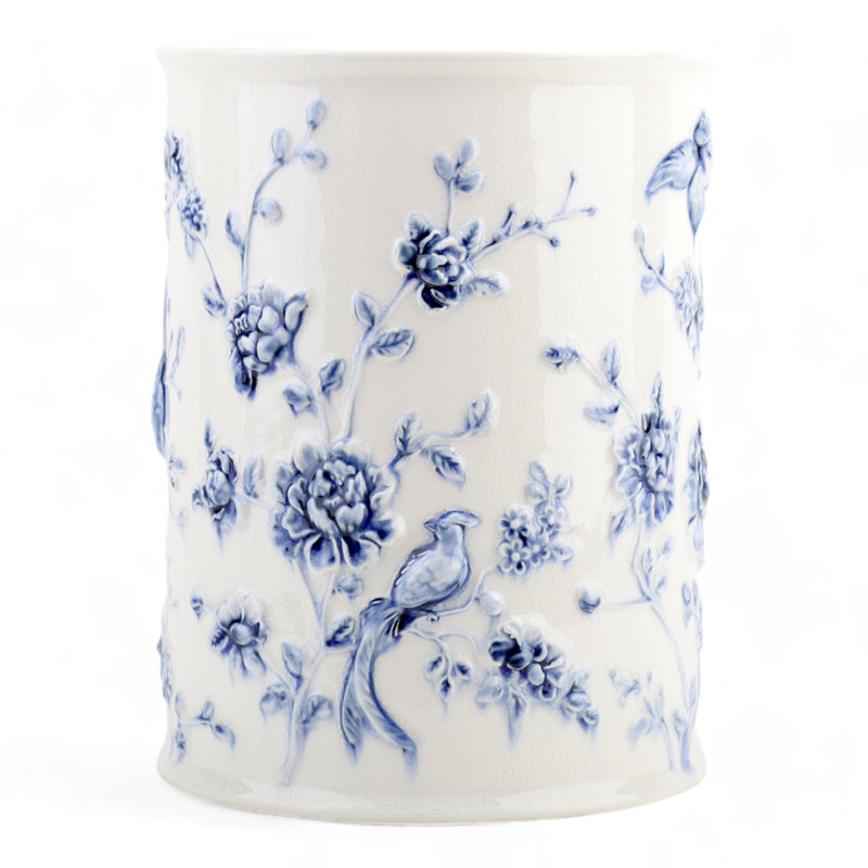 Poubelle en porcelaine, Bleu / blanc