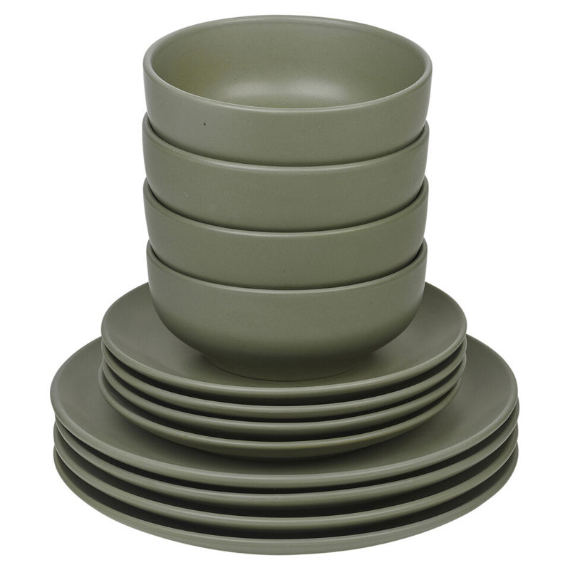 Piece Ceramic Dinnerware Set - Service for 4, Green