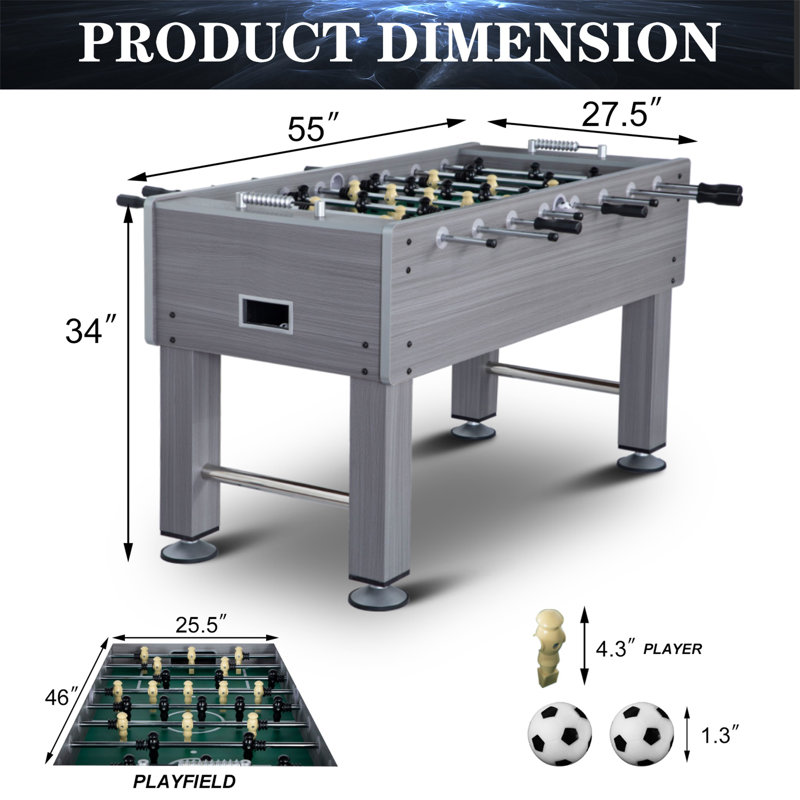 RayChee 55'' L Foosball Table, Full Size Soccer Game Table with 2 Balls, Leg Levelers and Heavy-Duty, Gray