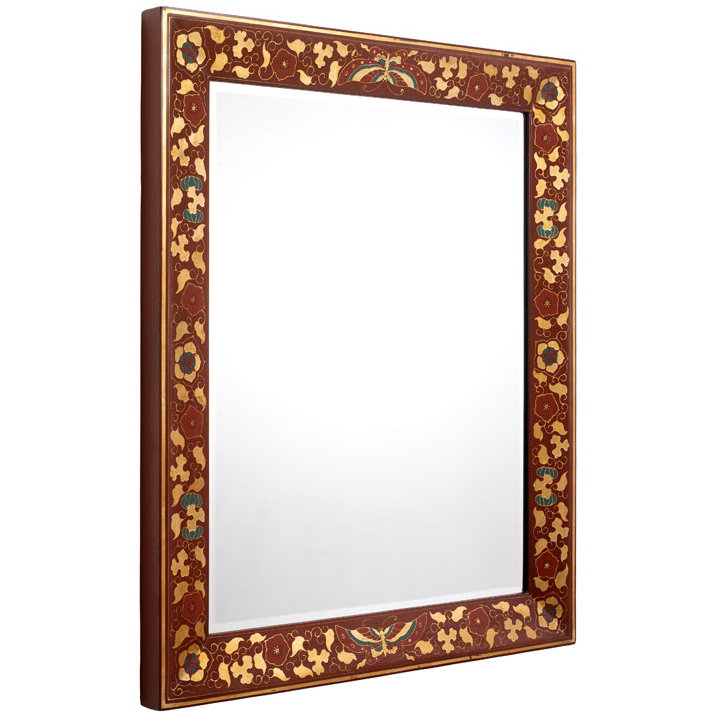 Hangzhou Wood Flat Wall Mirror, Red Lacquer, 84 x 70 x 4.5 cm