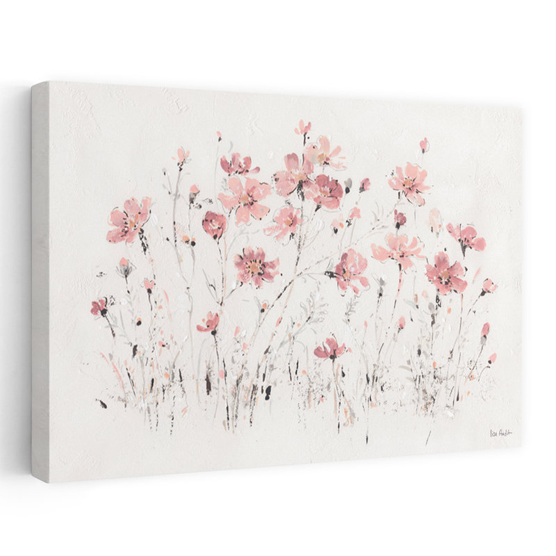 Fleurs sauvages I rose - fleurs noires, art gris, H 32 po x l 48 po