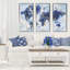 «Indigo World Map» par Danhui Nai - 3 pièces, cadre flottant, impression sur toile-72214854