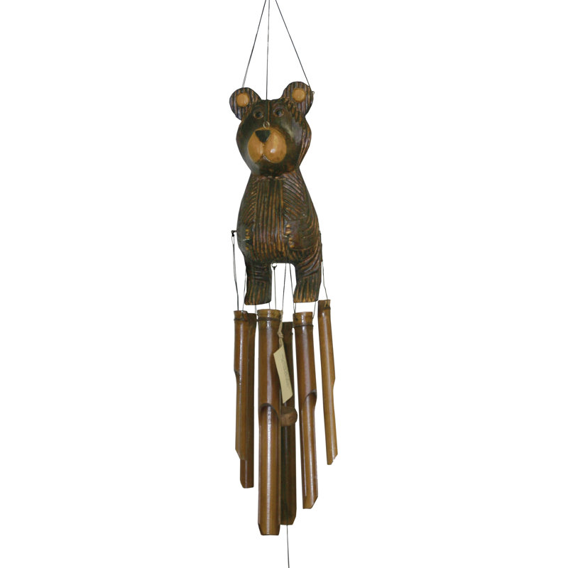 Natural Brown Bamboo Bear Wind Chime with Hand-Carved Tubes
