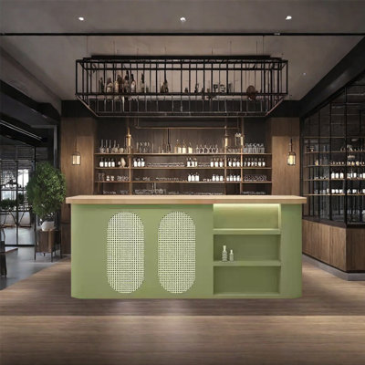 Comptoir de bar 78,74 pouces avec comptoir simple, rangement pour le vin et tiroirs verrouillables