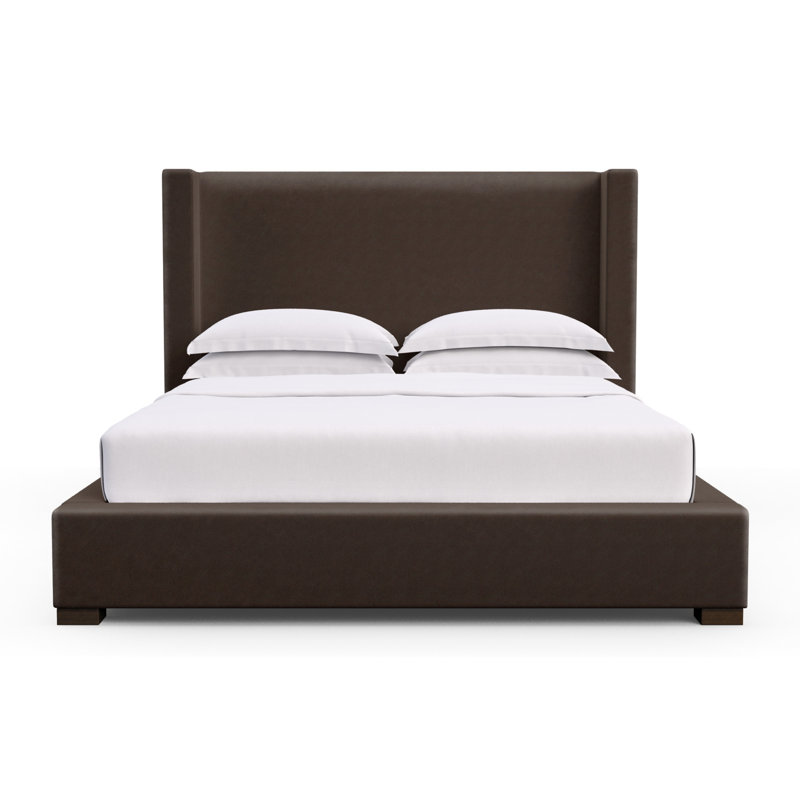 Roxborough Upholstered Wingback Bed, King, Vintage Leather Chocolate, Weathered