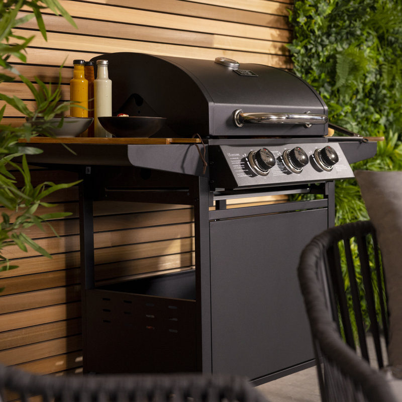 Heacock Symple Stuff 3 - Burner Countertop Liquid Propane Gas Grill with Cabinet
