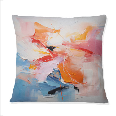 Coussin décoratif à imprimé abstrait néo-expressionniste jaune et rose