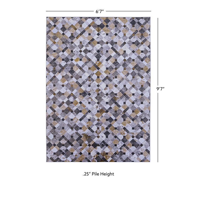 Tapis brun 100% microfibre de polyester tissé Jahmaal, Rectangle 6 pi 7 po x 9 pi 7 po