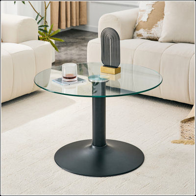 Table basse ronde en verre trempé avec base noire