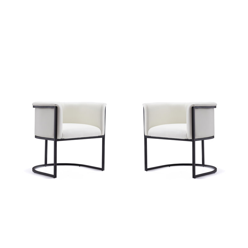 18.9'' H Faux Leather Upholstered Metal Armchair, White