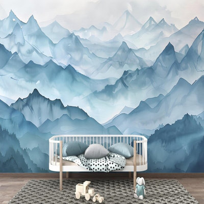 Murale Misty Blue Layered Mountains