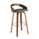 Maxime Swivel Counter or Bar Height Bar Stool with Open Low Back in Faux Leather and Wood