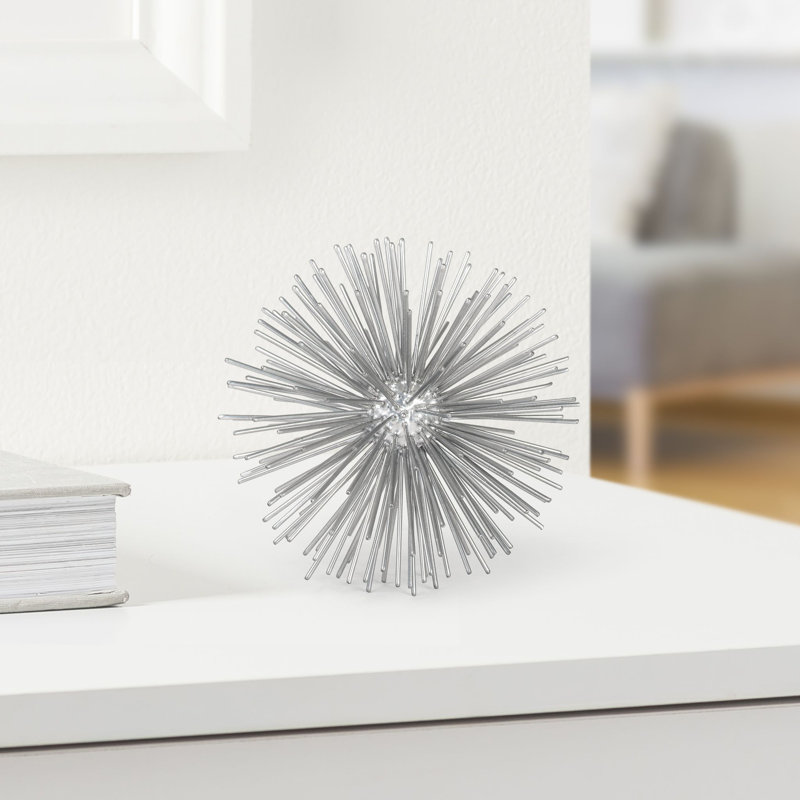 Nova 4" Silver Sputnik Starburst Tabletop Sculpture, 4" H x 4" W x 4" D, Silver