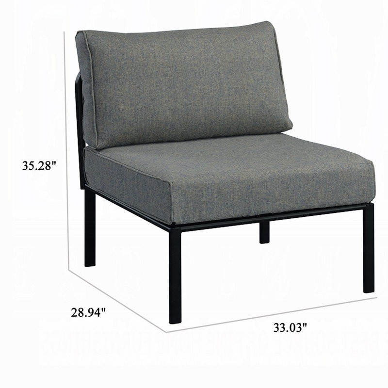 Fauteuil de patio modulaire Jodilyn, 33 po, métal noir, tissu rose, Gris