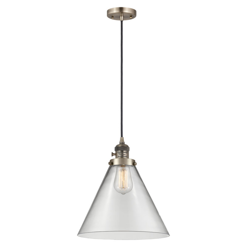 Luminaire suspendu en forme de globe à 1 lumière Anisley, H 14,13 po x l 12 po x P 12 po, Clair, Laiton antique
