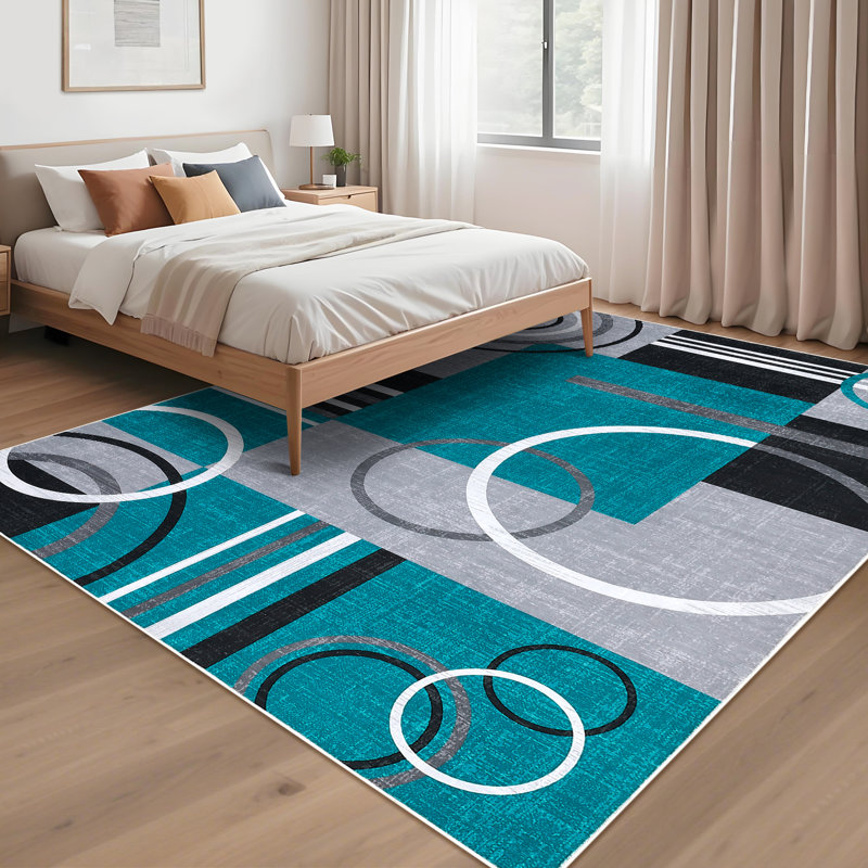 Washable Area Rug Modern Geometric Accent Rug, Non-Slip Contemporary Floor Mats, Stain-Resistant Soft Low Pile Indoor Carpet for Bedroom, Nursery, Living Room