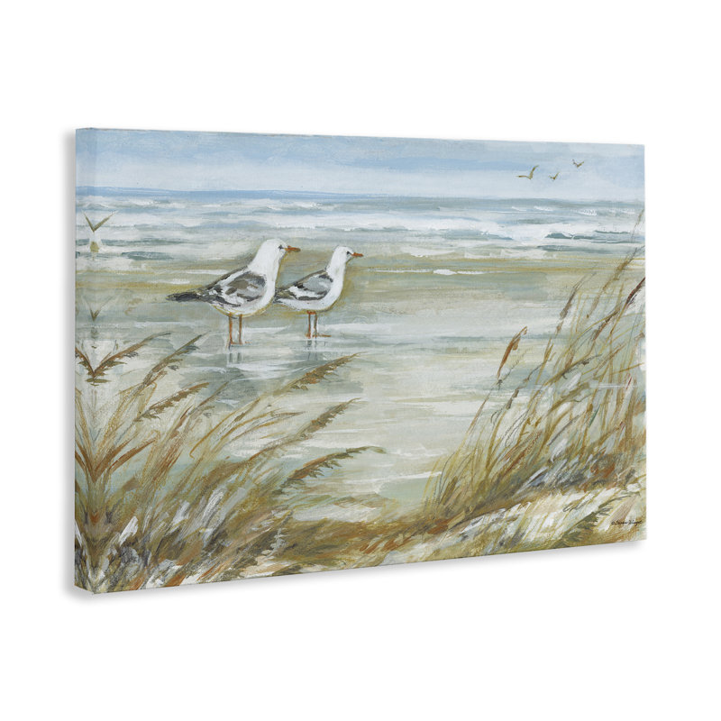 "Seagulls debout sur la plage", art mural par Susan Winget, H 16 po x l 24 po