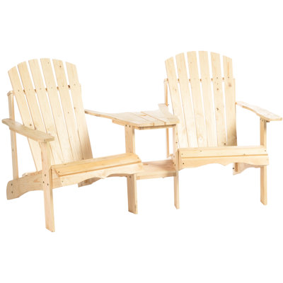 Chaise en bois pour deux personnes, chaises de foyer d'extérieur avec trou pour table et parasol, sièges de patio pour la cour et piscine, assemblage naturel à deux, rangement fonctionnel intégré