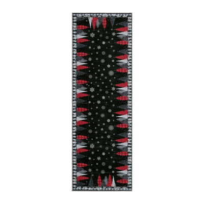 Tapis de Noël noir à motif écossais 2 pi x 8 pi Buffalo Black