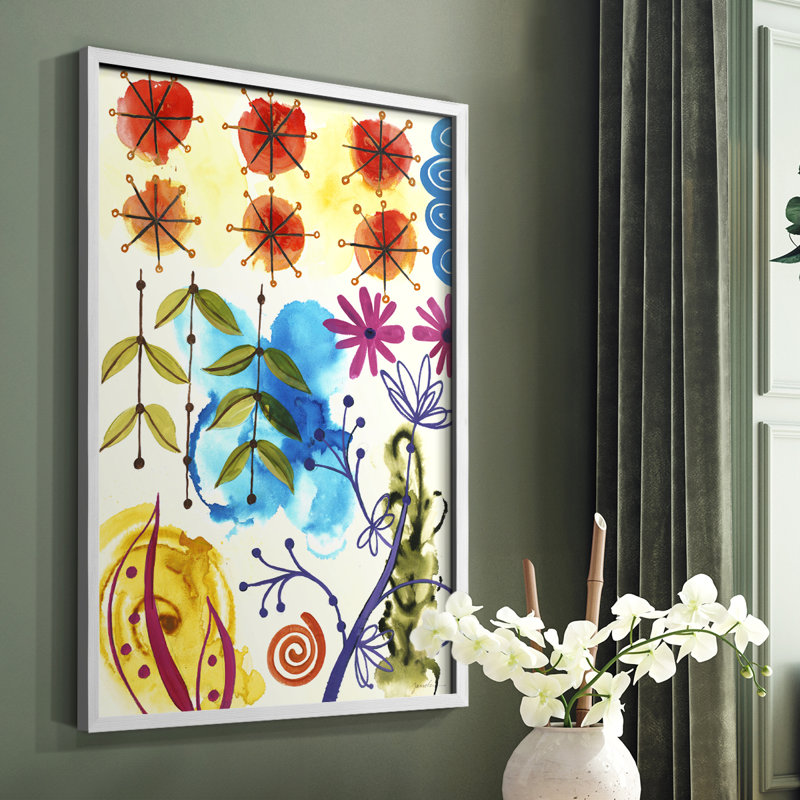 «Flower Power II», reproduction encadrée - bois massif, H 14 po x l 11 po, Blanc