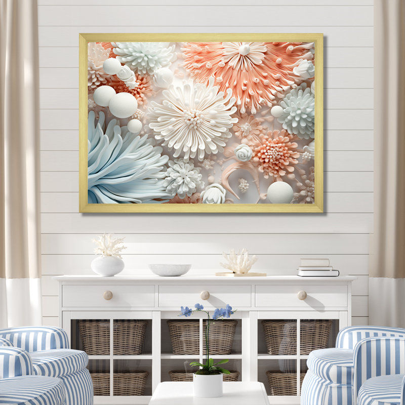 «Colorful Coral Reef Heaven IV», art mural grand corail sous l'eau, H 16 po x l 32 po x P 1 po, Cadre doré