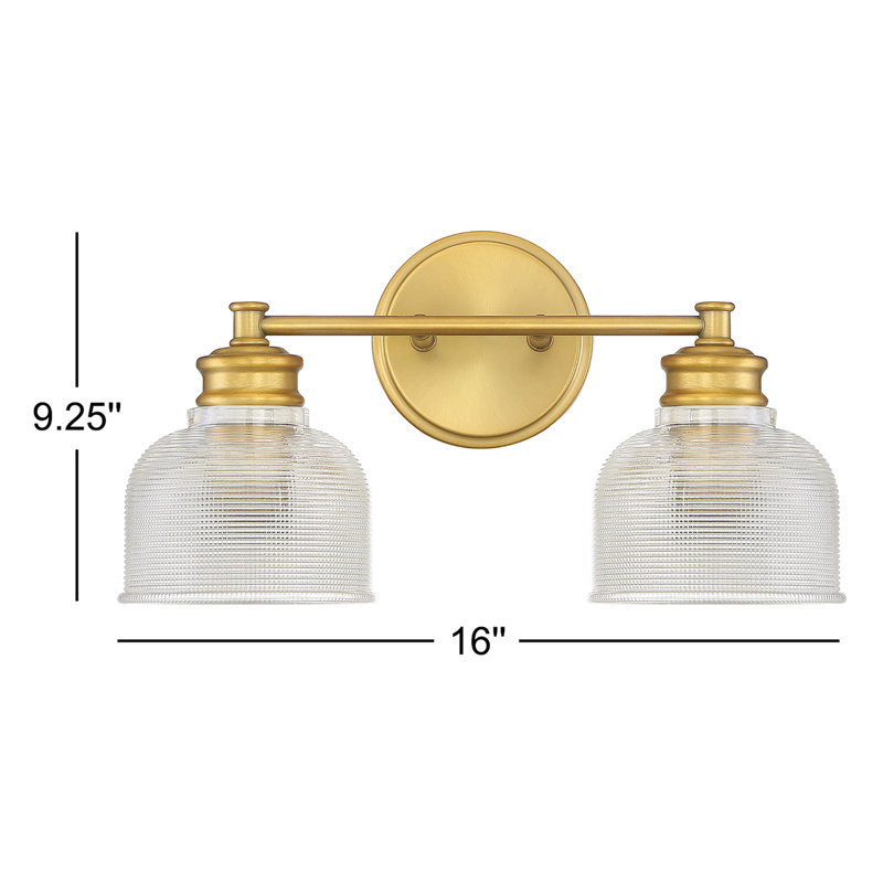 Besima 2 Light Ribbed Dimmable Vanity Light, Natural Brass