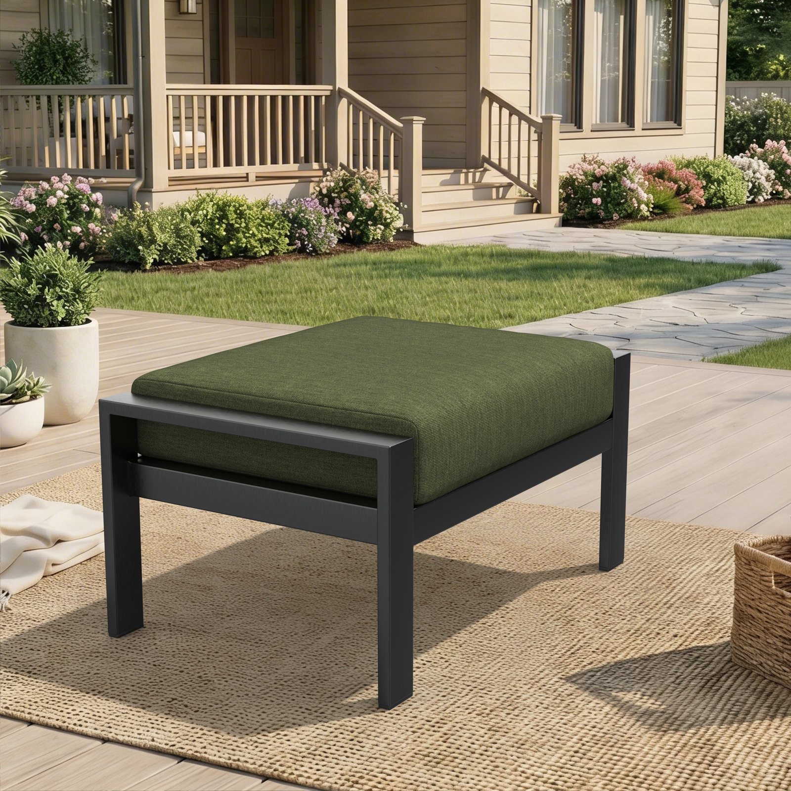 Townsend Sunbrella® Patio Ottoman, Sunbrella Canvas Fern, No, None