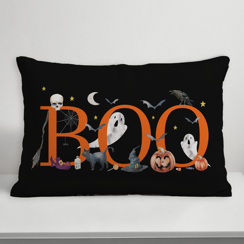 Coussin Spooky, H 14 po x l 20 po, Rectangle, Noir