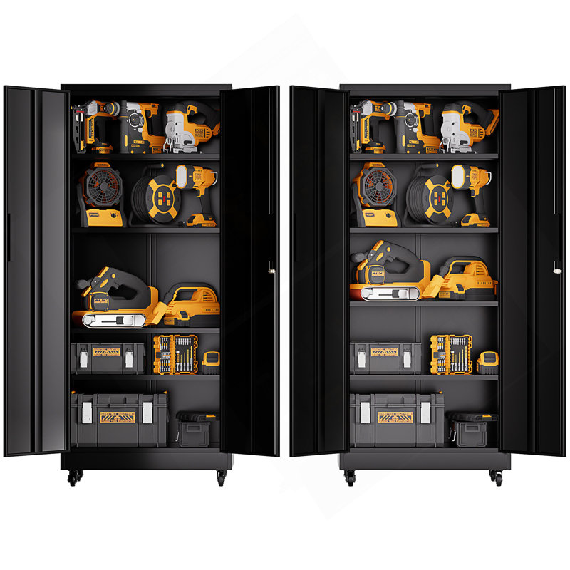Garage Storage Cabinet With Wheels And Lock, 71 Inch Heavy Duty Rolling Metal Cabinet, 4 Adjustable Shelves (180Lb Each), 3-Point Locking Security, For Tool Organization In Garage, Workshop, Office