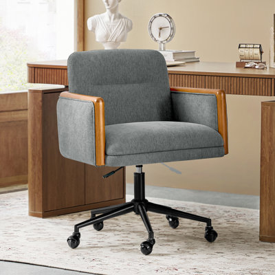 Avelina Larisa Modern Swivel Adjustable Height Task Office Chair with Solid Wood Square Armrests by Latitude Run