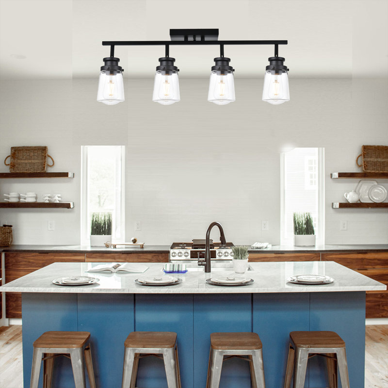 Lighting Track Light, Modern Fixed Rail Lighting With Clear Glass Shade, 4-Light Kitchen Ceiling Light In Black Finished.