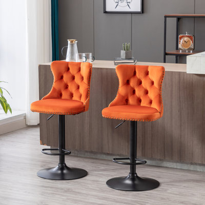 Orange réglable - hauteur de 25 à 33 pouces, base de 17,7 po, dossier pour le confort, pub à la maison et îlot de cuisine, velours confortable avec siège de 2 pièces, cuisine de 17,7
