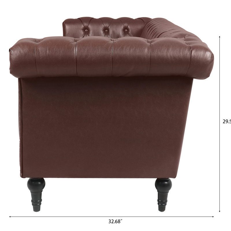 81,83 po avec accoudoirs carrés de 3 po, tissu brun foncé, coussins amovibles, assise de soutien d'une largeur de 3 places, similicuir, style contemporain