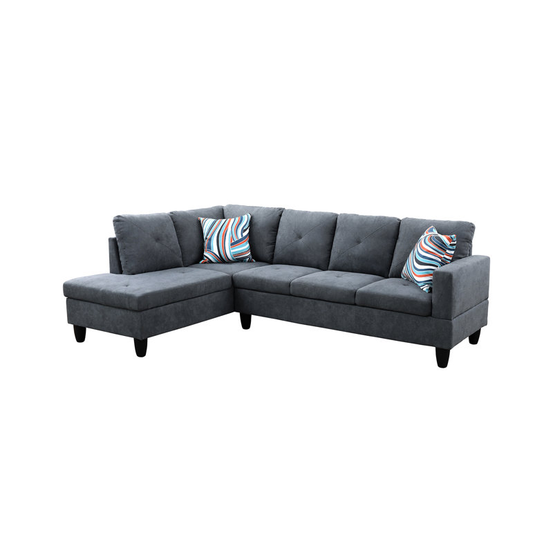 Velvet L-Shaped Sectional Left Hand Facing, Dark Gray