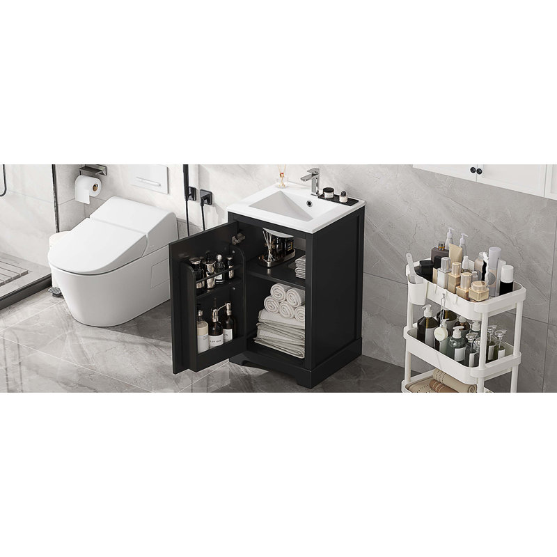 Meuble-lavabo de 20 po avec lavabo, armoire de salle de bain avec porte à fermeture douce, Noir, noir, noir, noir