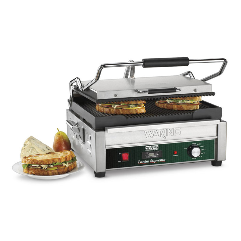 Waring 14.5 in. Cast Iron Non Stick Electric Grill Sandwich Maker & Panini Press with Lid