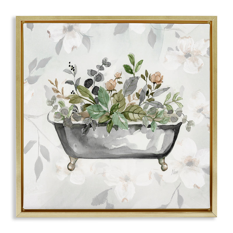 "Leaf Leaf" Bath Brown, Cadre flottant métallique doré, H 25 po x l 25 po