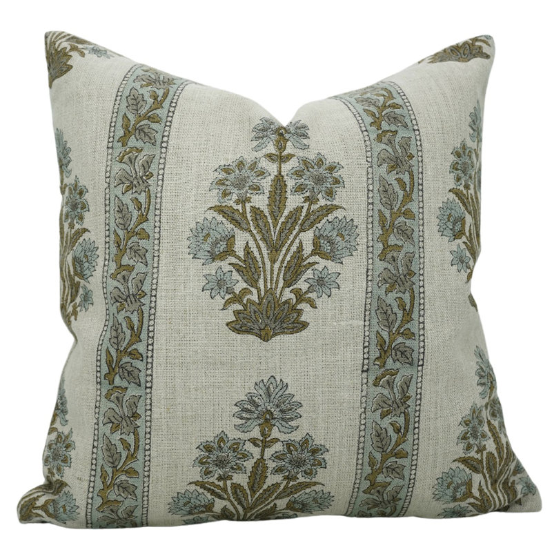 Housse de coussin en lin fabriquée à la main Fabubline Morpankh Bordar, Carrée, H 18 po x l 18 po