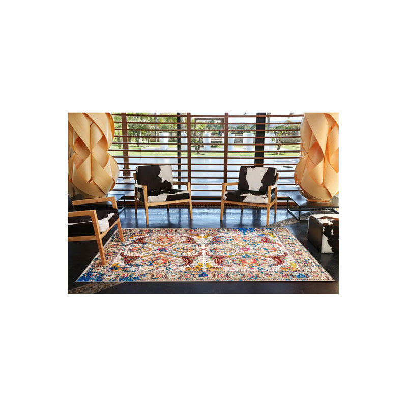 Colorful Mixed Geometric Patterned Woven Base Modern Decorative Machine Washable Rug, Rectangle 3'3" x 4'11" Rug Pad Included