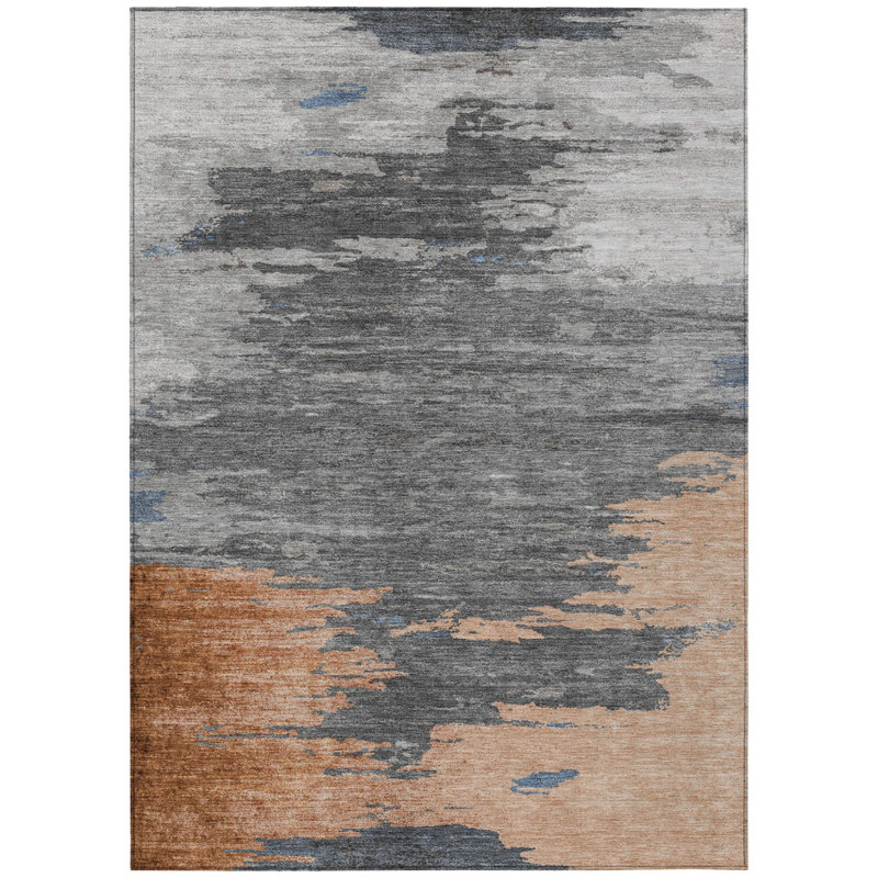 3' X 5' Rust And Gray Abstract Washable Indoor Outdoor Area Rug