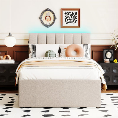 Lit plateforme tapissier simple avec lit gigogne