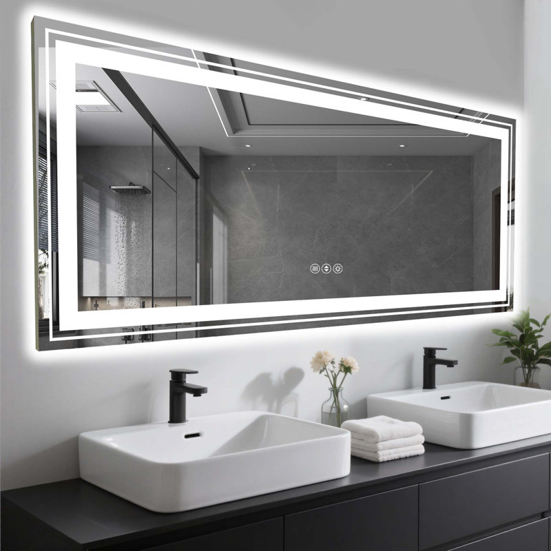 Frameless LED Bathroom Mirror,Smart Mirror, 84" x 32"