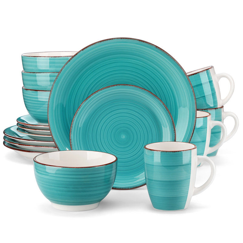 BELLOAER 16 Piece Dinnerware Set, Service for 4, Turquoise