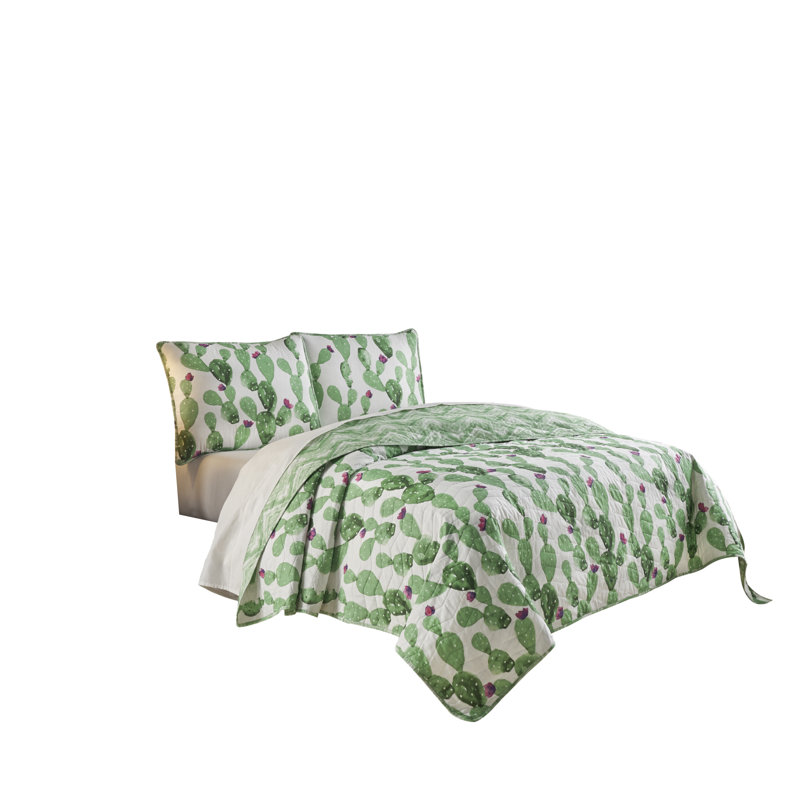 Vue Otto Reversible, Cactus Print, 3 Piece Quilt Set - Full/Queen - Green, Queen