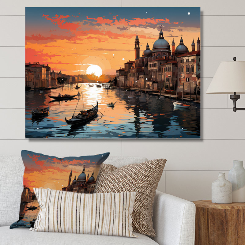City Venice Architectural Popart I, reproduction d'art sur toile, H 16 po x l 32 po, Cadre photo noir