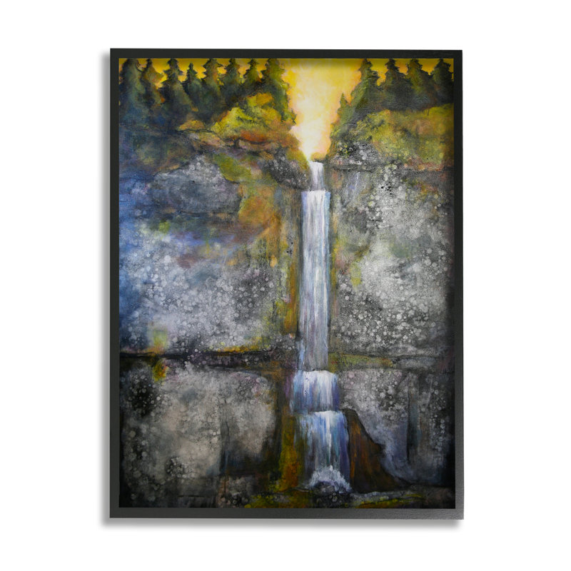 Rustic Sunset Waterfall Cascading Wat par Doris Charest 967, Giclée encadrée noir minuit, H 14 po x l 11 po x P 1,5 po
