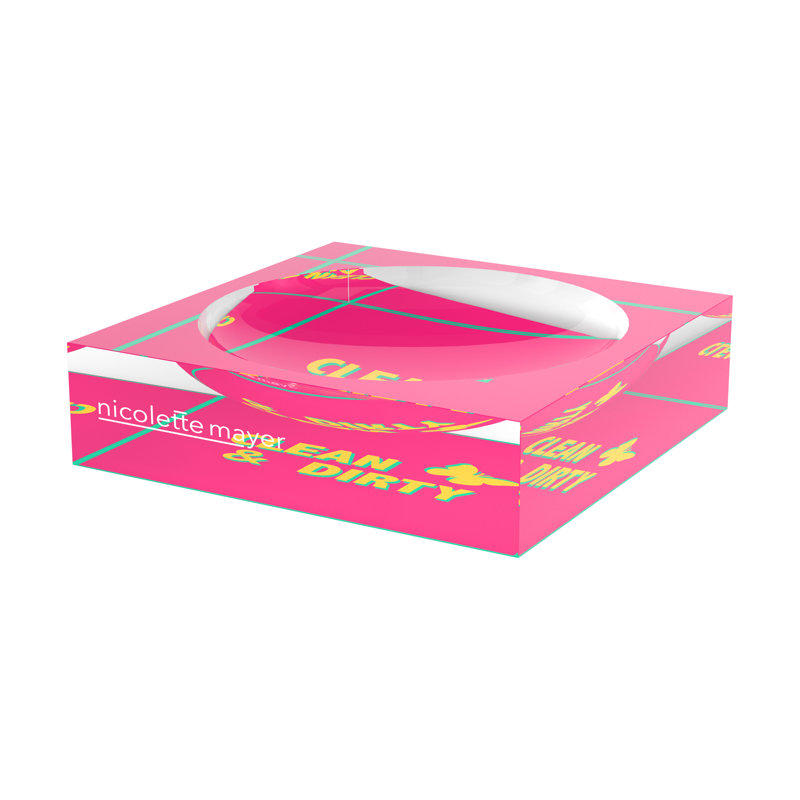 Clean & Dirty Pink Yellow Acrylic Decorative Tray, 6"W x 6"D x 2"H
